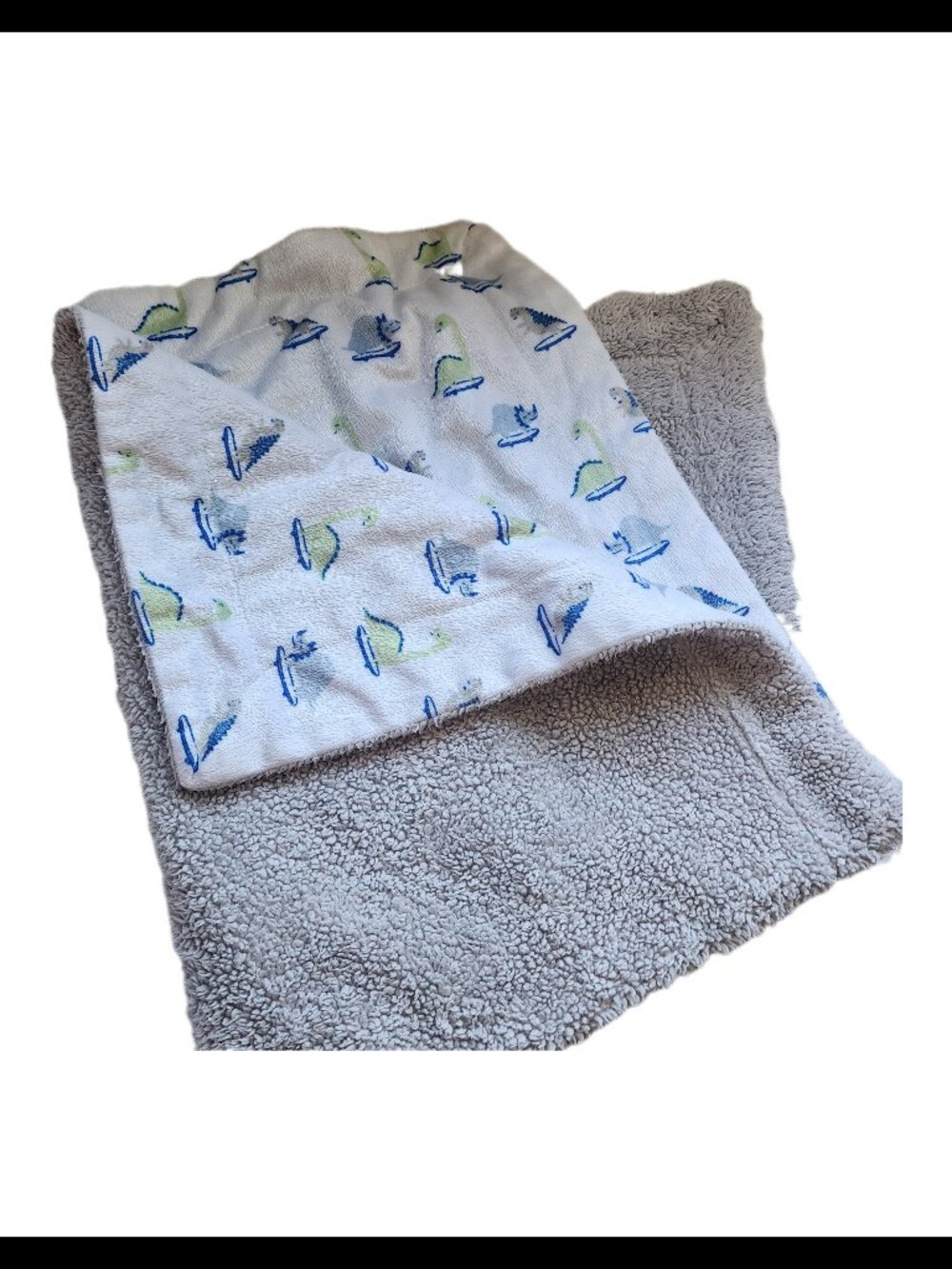 Dinosaur Print Gray and White Cozy Soft Sherpa Lined Blanket